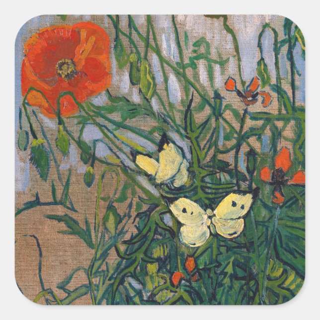 Vincent van Gogh - Butterflies and Poppies Square Sticker (Front)