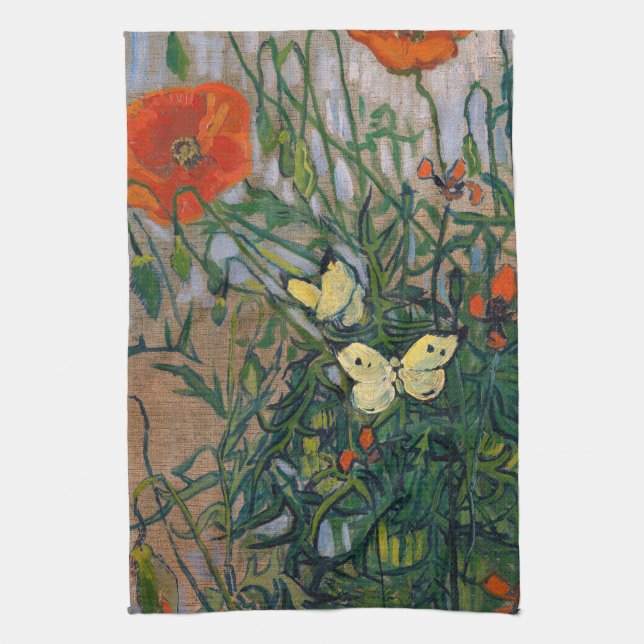 Vincent van Gogh - Butterflies and Poppies Tea Towel (Vertical)