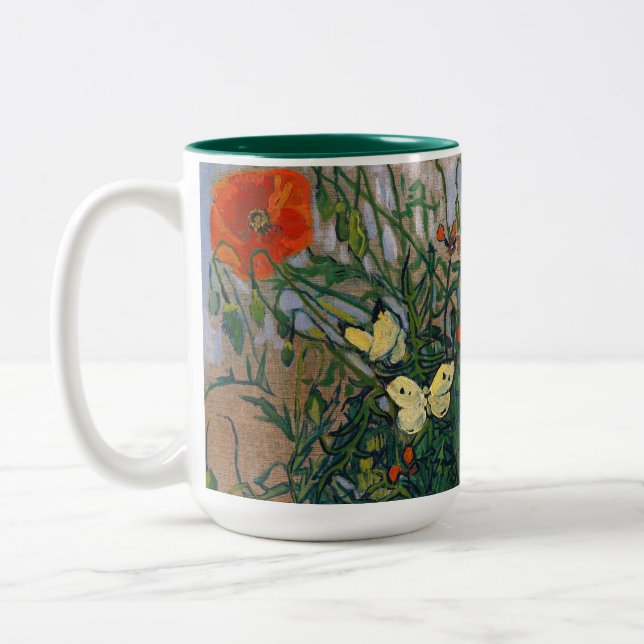 Vincent van Gogh - Butterflies and Poppies Two-Tone Coffee Mug (Left)