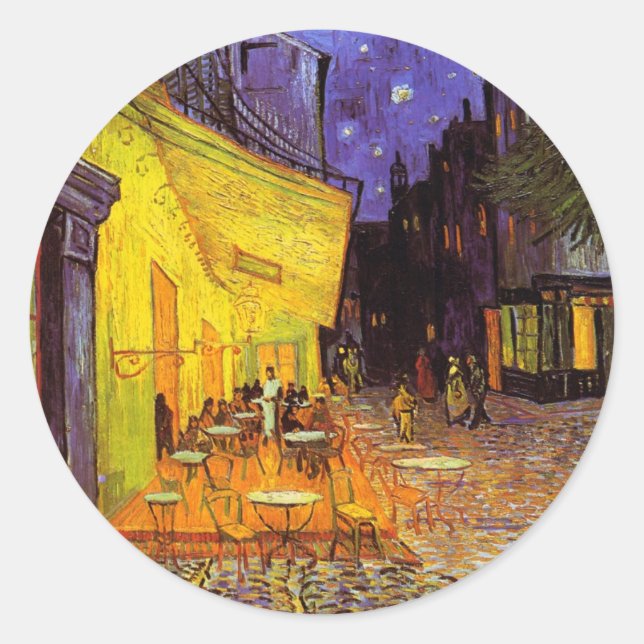 Vincent Van Gogh Cafe Terrace At Night Fine Art Classic Round Sticker (Front)