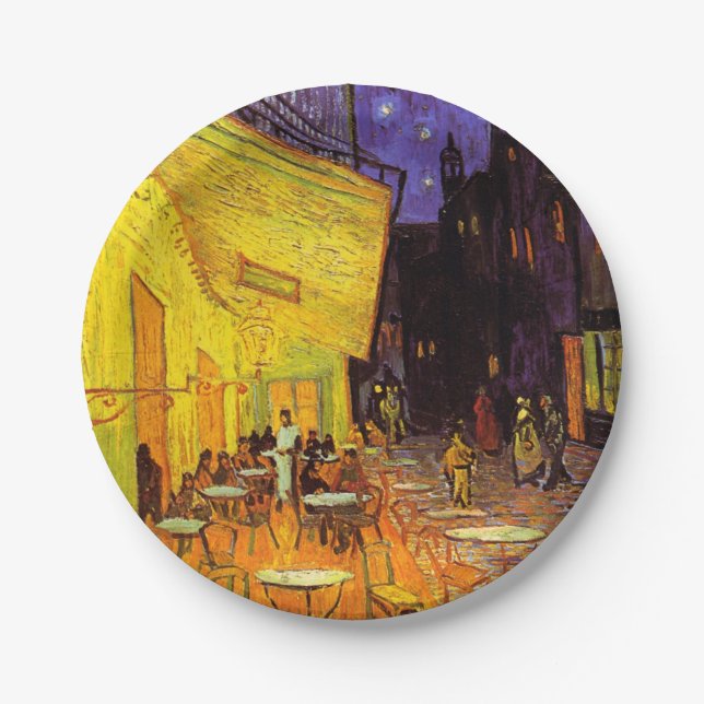 Vincent Van Gogh Cafe Terrace At Night Fine Art Paper Plate (Front)