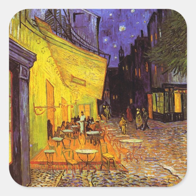 Vincent Van Gogh Cafe Terrace At Night Fine Art Square Sticker (Front)