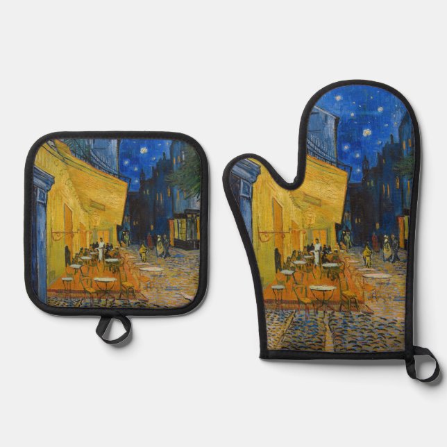 Vincent van Gogh - Cafe Terrace at Night Oven Mitt & Pot Holder Set (Front)