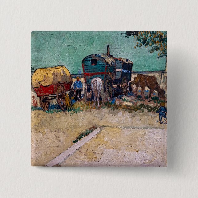Vincent Van Gogh - Caravans, Gypsy Camp near Arles 15 Cm Square Badge (Front)