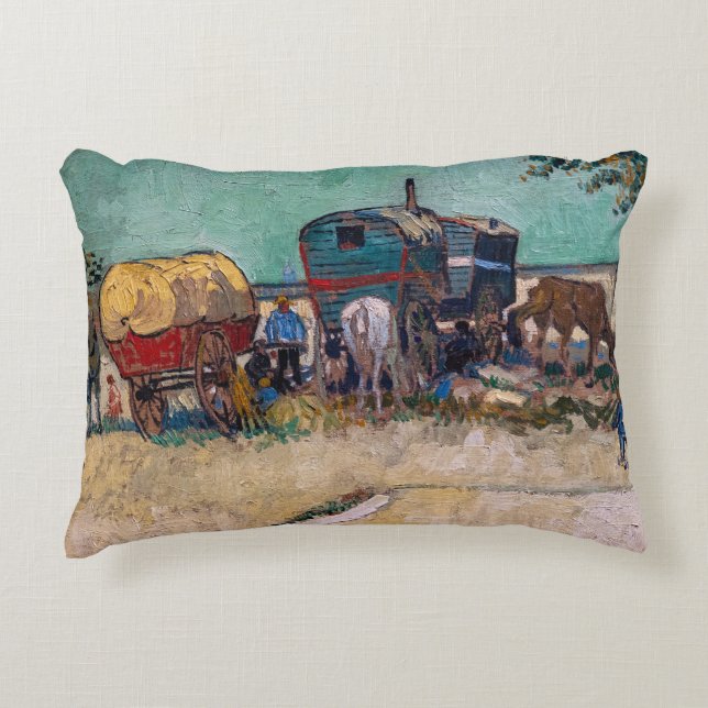 Vincent Van Gogh - Caravans, Gypsy Camp near Arles Decorative Cushion (Front)