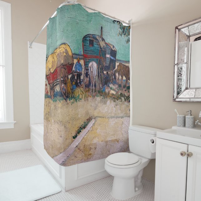 Vincent Van Gogh - Caravans, Gypsy Camp near Arles Shower Curtain (In Situ)