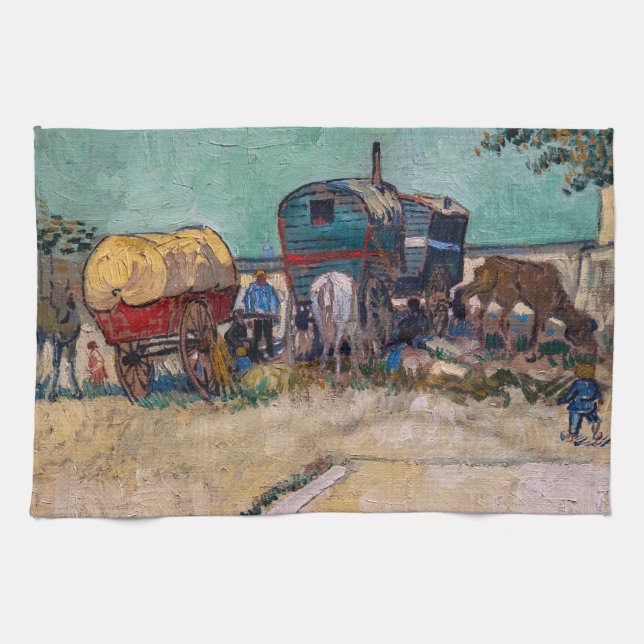 Vincent Van Gogh - Caravans, Gypsy Camp near Arles Tea Towel (Horizontal)
