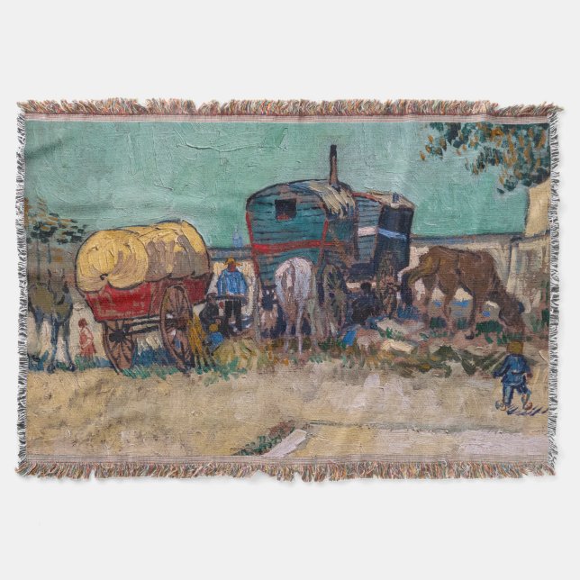 Vincent Van Gogh - Caravans, Gypsy Camp near Arles Throw Blanket (Front)