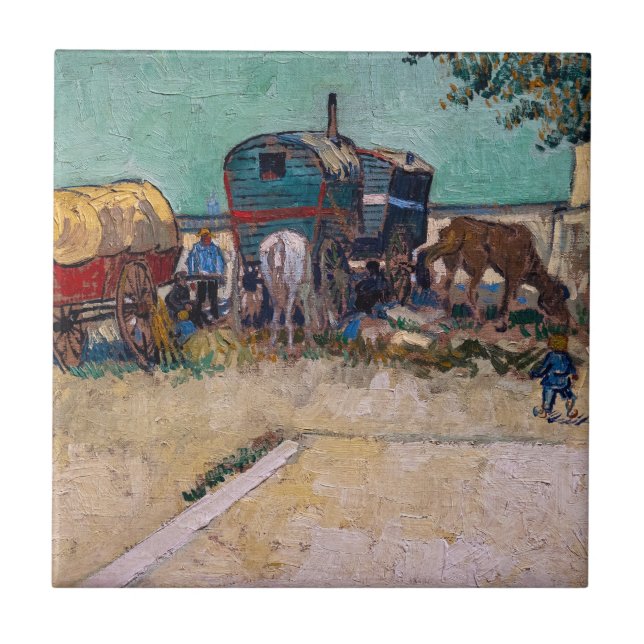 Vincent Van Gogh - Caravans, Gypsy Camp near Arles Tile (Front)