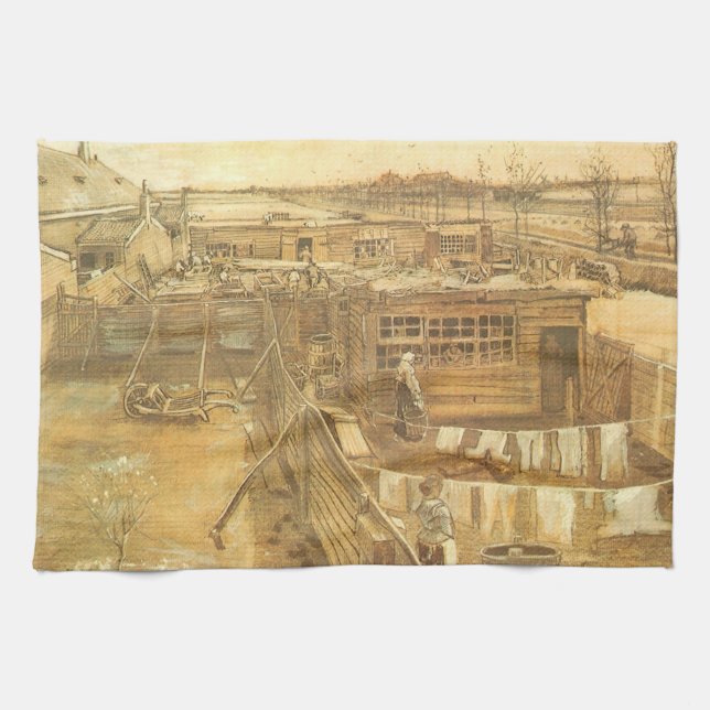 Vincent van Gogh - Carpenter's Yard and Laundry Tea Towel (Horizontal)
