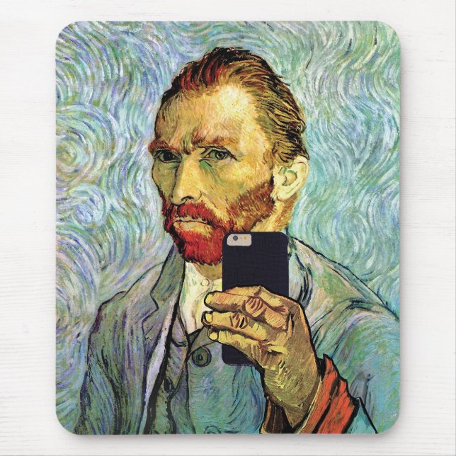 Vincent Van Gogh Cellphone Selfie Self Portrait Mouse Mat (Front)