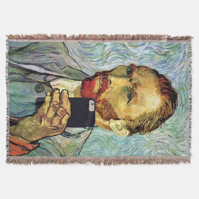 Vincent Van Gogh Cellphone Selfie Self Portrait Throw Blanket (Front)