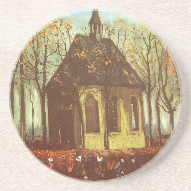 Vincent van Gogh - Chapel at Nuenen, Churchgoers Coaster (Front)