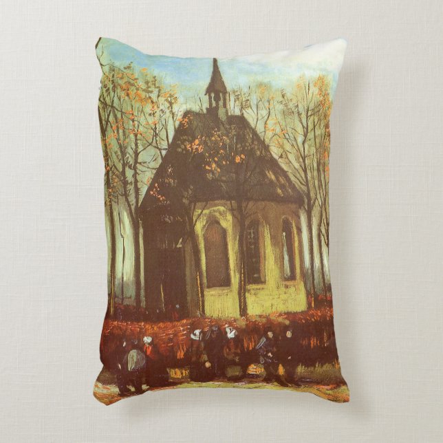 Vincent van Gogh - Chapel at Nuenen, Churchgoers Decorative Cushion (Front(Vertical))