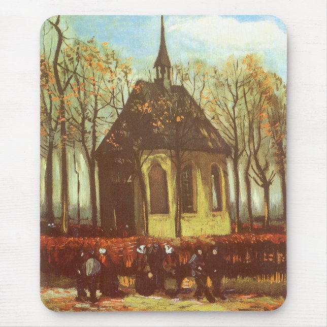 Vincent van Gogh - Chapel at Nuenen, Churchgoers Mouse Mat (Front)