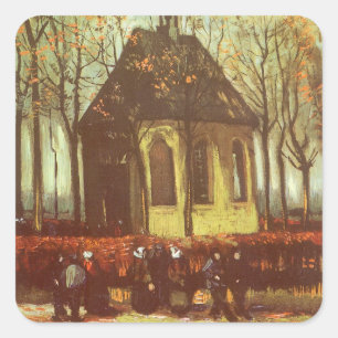 Vincent van Gogh - Chapel at Nuenen, Churchgoers Square Sticker