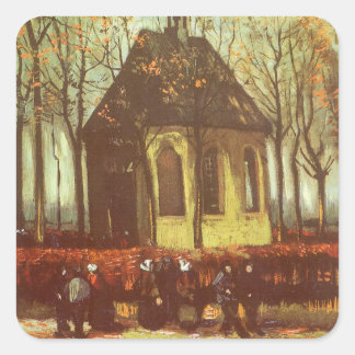 Vincent van Gogh - Chapel at Nuenen, Churchgoers Square Sticker
