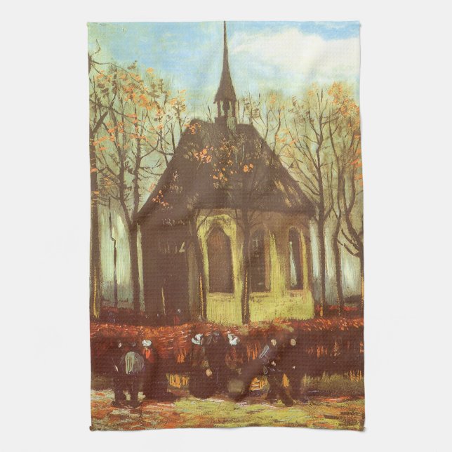 Vincent van Gogh - Chapel at Nuenen, Churchgoers Tea Towel (Vertical)