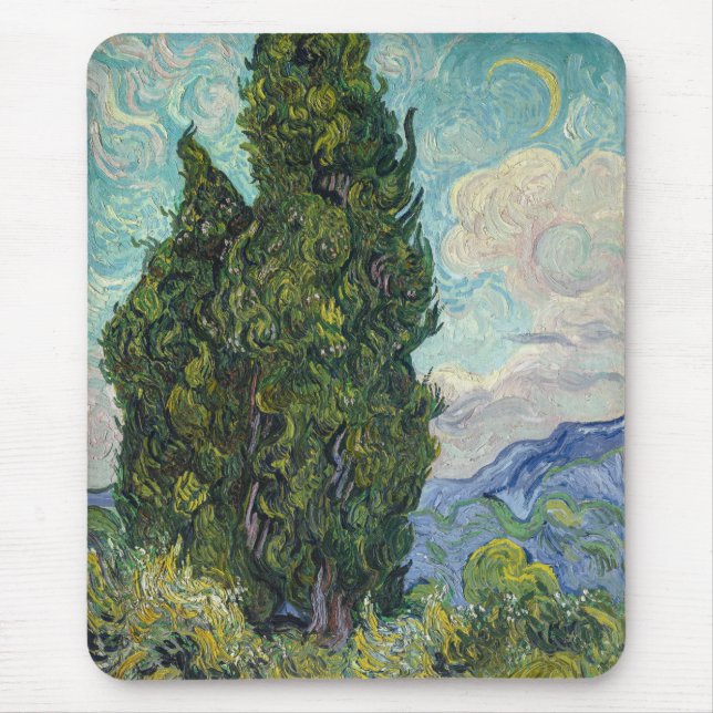 Vincent van Gogh - Cypresses Mouse Mat (Front)