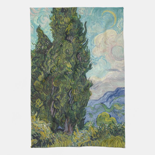 Vincent van Gogh - Cypresses Tea Towel (Vertical)