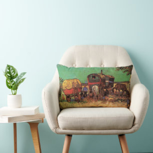 Vincent van Gogh - Encampment of Gypsies Caravans Lumbar Cushion