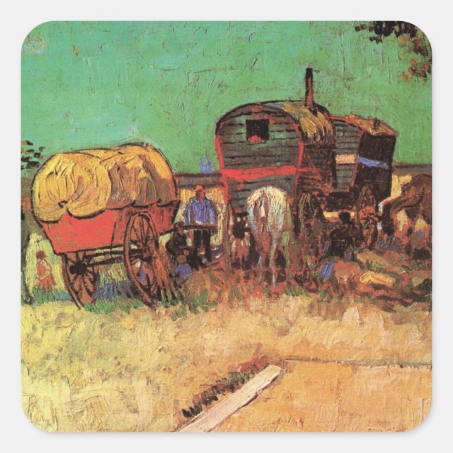Vincent van Gogh - Encampment of Gypsies Caravans Square Sticker (Front)
