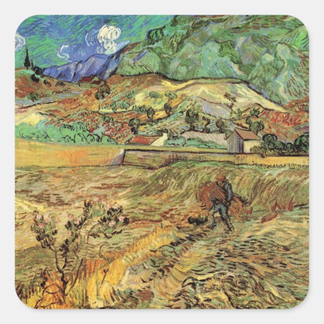 Vincent van Gogh - Enclosed Wheat Field w Peasant Square Sticker (Front)