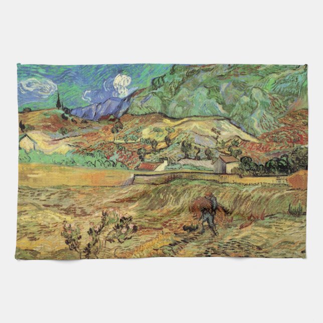 Vincent van Gogh - Enclosed Wheat Field w Peasant Tea Towel (Horizontal)