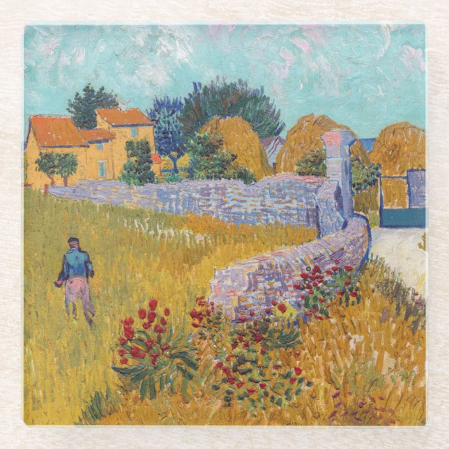 Vincent van Gogh - Farmhouse in Provence Glass Coaster (Front)