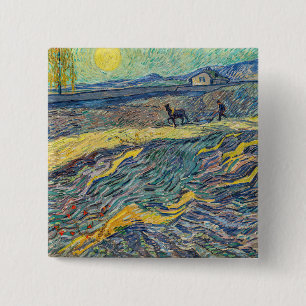 Vincent van Gogh - Field with ploughing farmers 15 Cm Square Badge