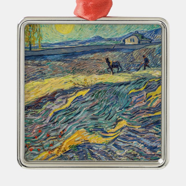 Vincent van Gogh - Field with ploughing farmers Metal Tree Decoration (Front)