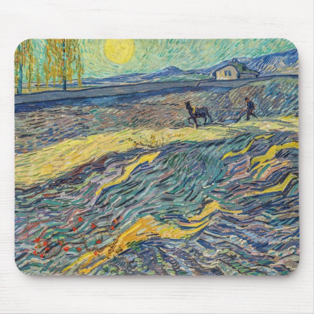 Vincent van Gogh - Field with ploughing farmers Mouse Mat (Front)