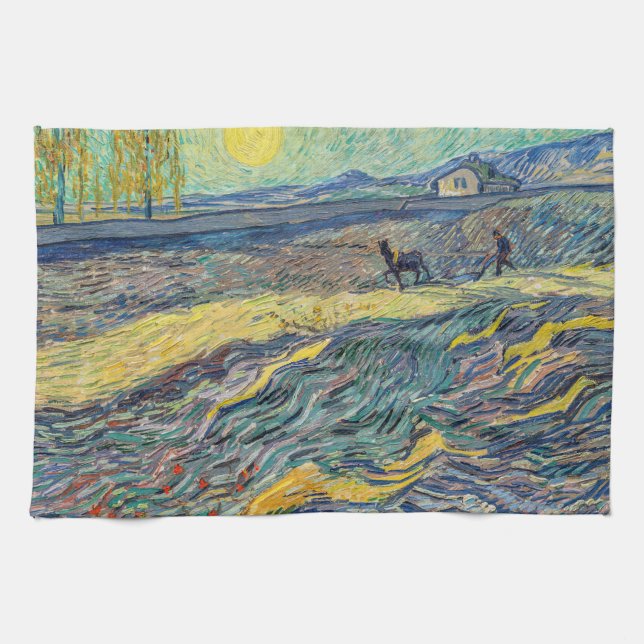 Vincent van Gogh - Field with ploughing farmers Tea Towel (Horizontal)