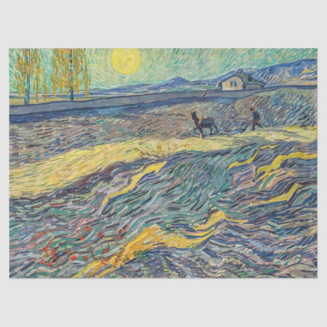 Vincent van Gogh - Field with ploughing farmers Tissue Paper (Front)