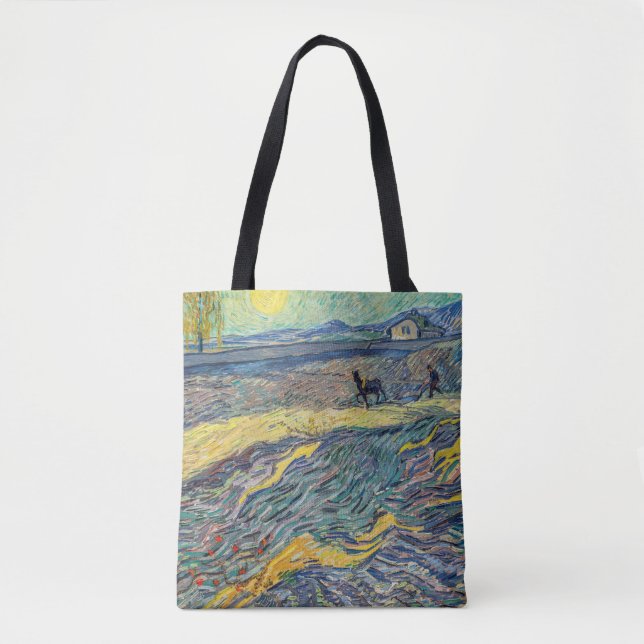 Vincent van Gogh - Field with ploughing farmers Tote Bag (Front)