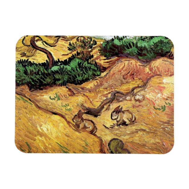 Vincent Van Gogh - Field With Two Rabbits Fine Art Magnet (Horizontal)