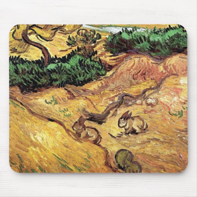 Vincent Van Gogh - Field With Two Rabbits Fine Art Mouse Mat (Front)