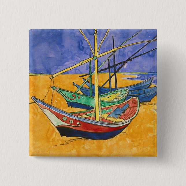 Vincent van Gogh - Fishing Boats on the Beach 15 Cm Square Badge (Front)