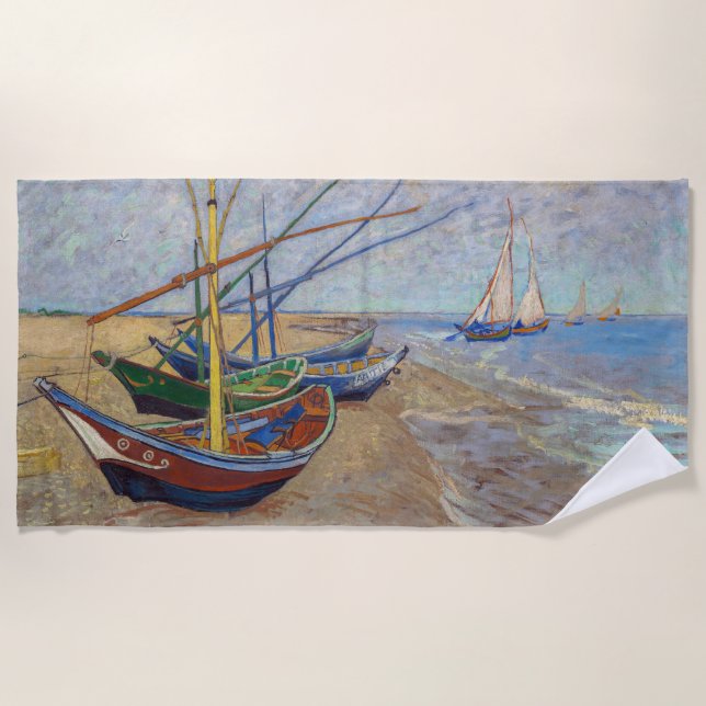 Vincent van Gogh - Fishing Boats on the Beach Beach Towel (Front)
