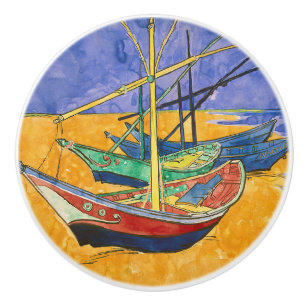 Vincent van Gogh - Fishing Boats on the Beach Ceramic Knob