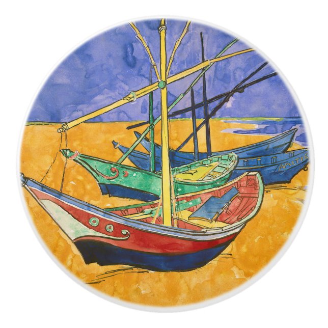 Vincent van Gogh - Fishing Boats on the Beach Ceramic Knob (Front)