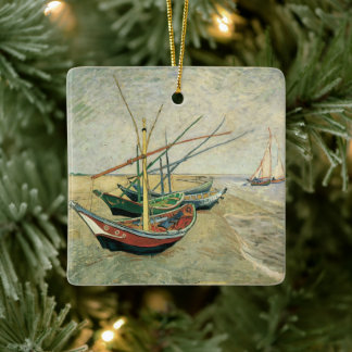 Vincent van Gogh - Fishing Boats on the Beach Ceramic Ornament