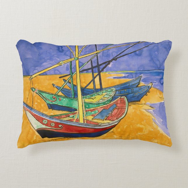 Vincent van Gogh - Fishing Boats on the Beach Decorative Cushion (Front)
