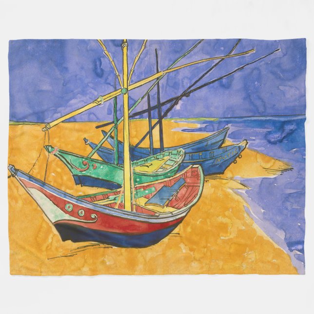 Vincent van Gogh - Fishing Boats on the Beach Fleece Blanket (Front (Horizontal))