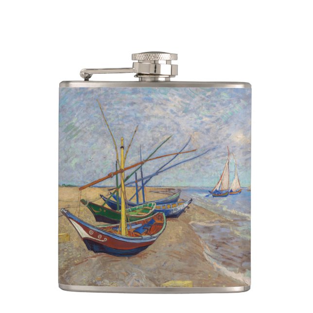 Vincent van Gogh - Fishing Boats on the Beach Hip Flask (Front)