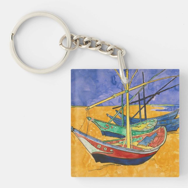 Vincent van Gogh - Fishing Boats on the Beach Key Ring (Front)