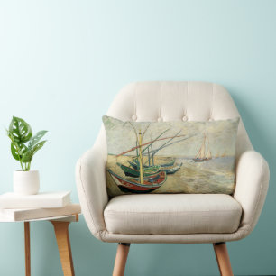 Vincent van Gogh - Fishing Boats on the Beach Lumbar Cushion