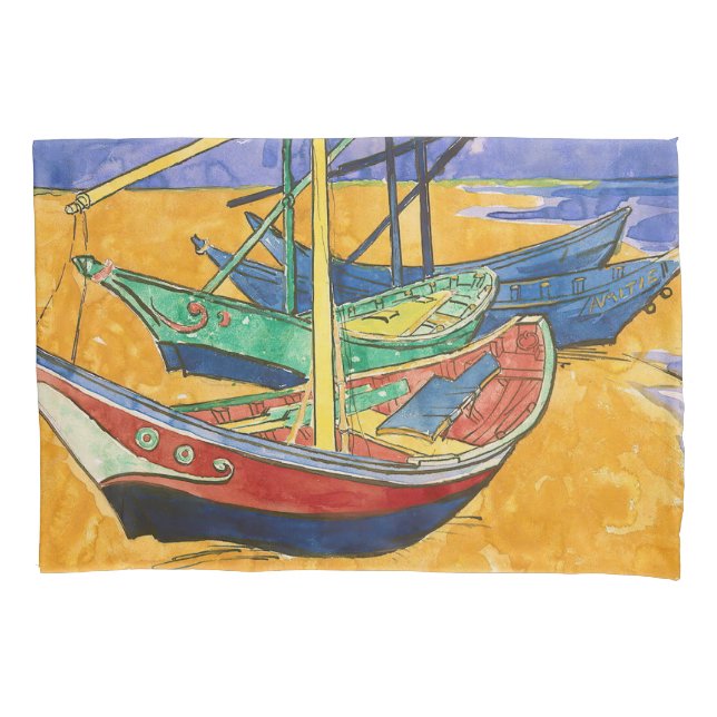 Vincent van Gogh - Fishing Boats on the Beach Pillowcase (Front)