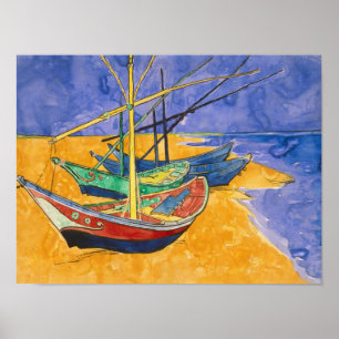 Vincent van Gogh Fishing Boats on the Beach Poster