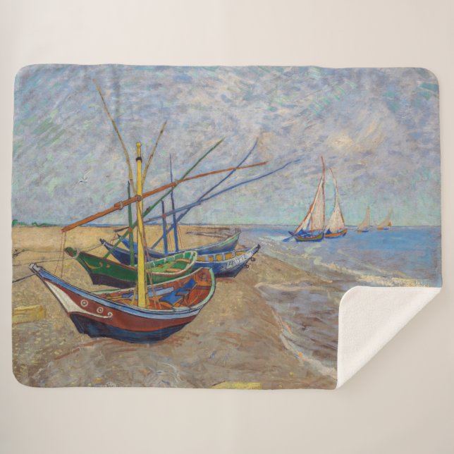 Vincent van Gogh - Fishing Boats on the Beach Sherpa Blanket (Front (Horizontal))